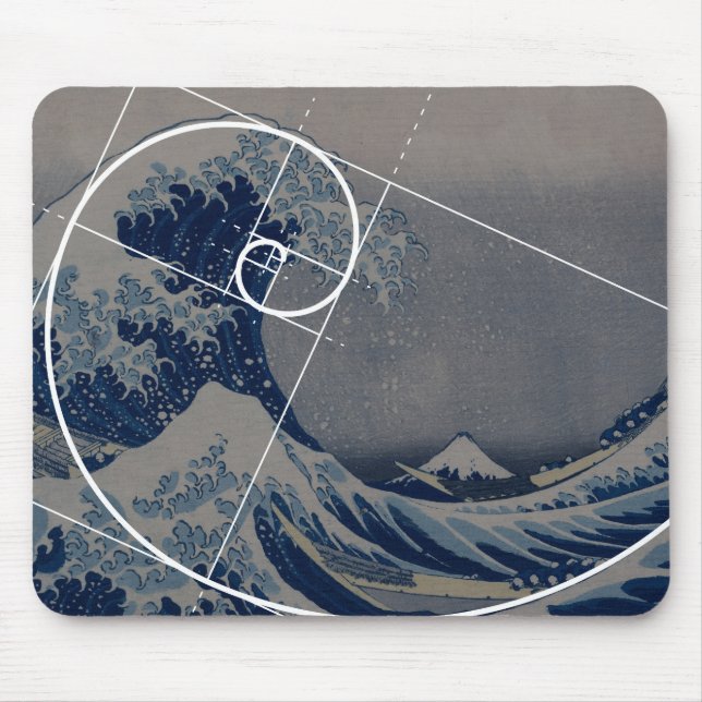 Mousepad Hokusai encontra Fibonacci, relação dourada (Frente)