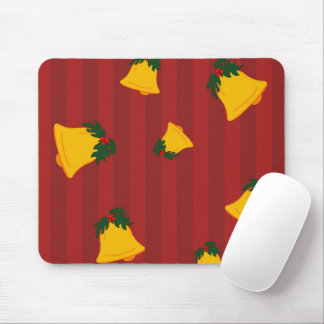 Mousepad Holiday Red Gold Stripe Bells Christmas