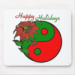 Mousepad Holiday Yin Yang Poinsettia Green Red