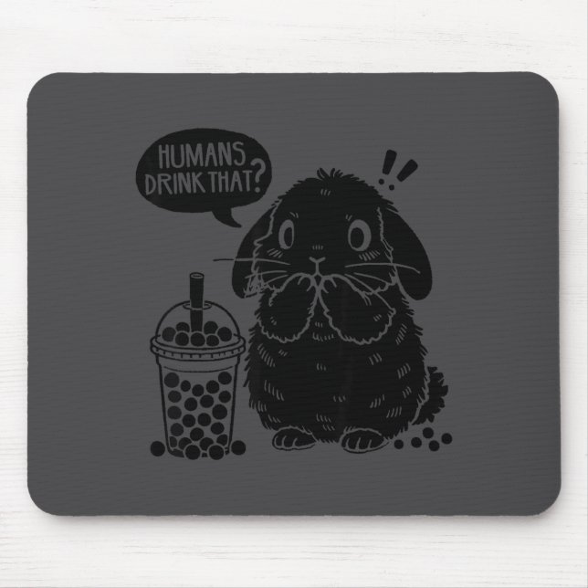 Mousepad Holland Lop Rabbit And Boba Tea Funny Bunny Bubble (Frente)
