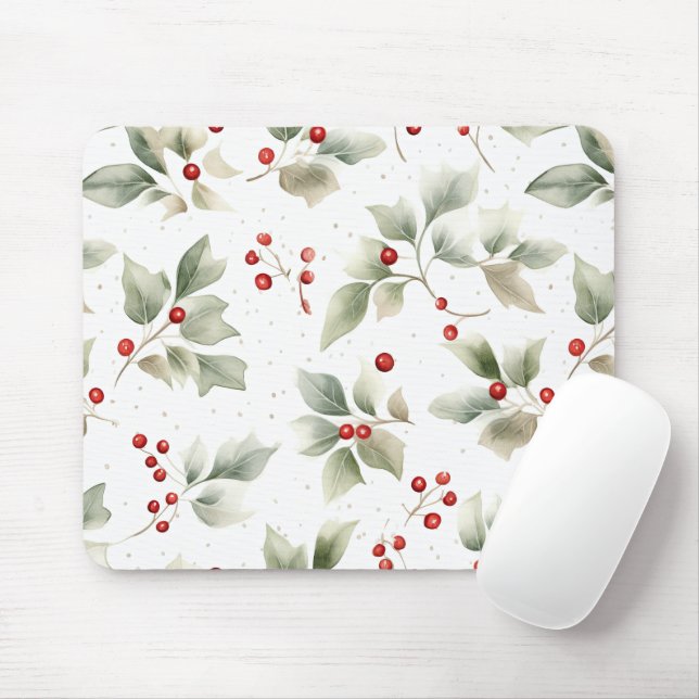 Mousepad Holly e Berries Watercolor Style (Com mouse)