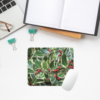 Mousepad Holly Leaves e Red Berries Seasonal