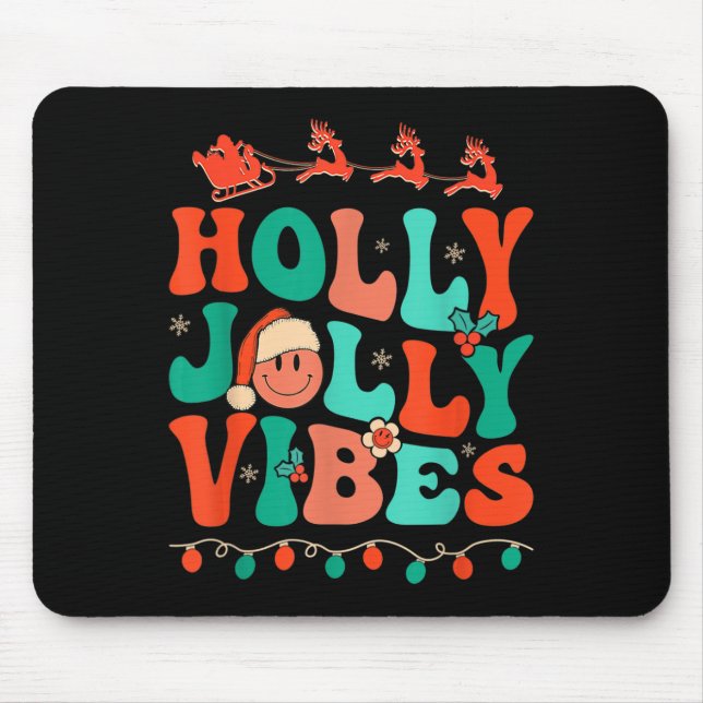 Mousepad Holly Retro Groovy Natal Jolly Vibes Papais noeis  (Frente)