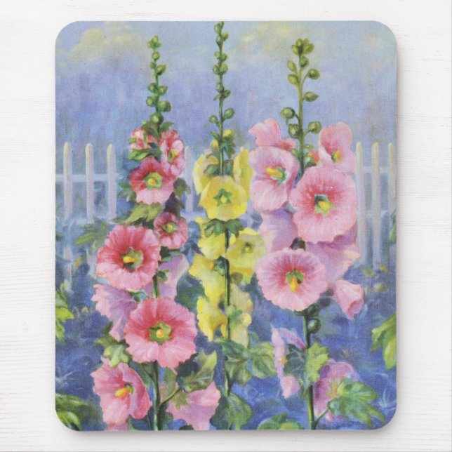 Mousepad Hollyhock rosa e amarelo por Cargill, 1937 (Frente)