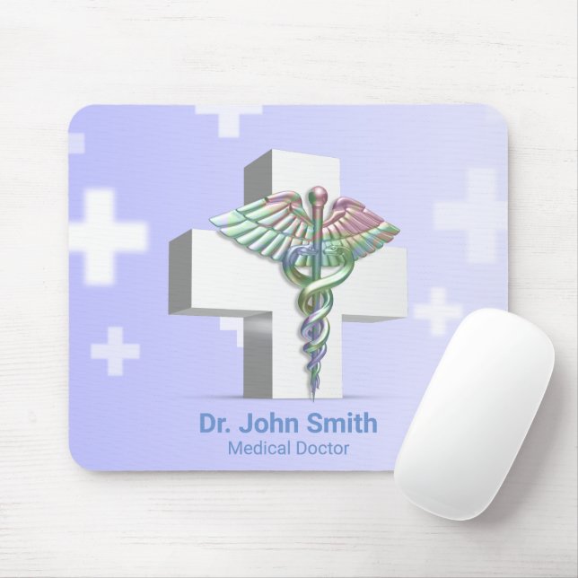 Mousepad Holographic Medical 3D Caduceus White Cross (Com mouse)