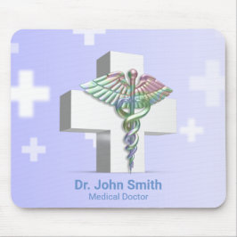 Mousepad Holographic Medical 3D Caduceus White Cross