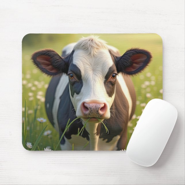 Mousepad Holstein em pasto verde com margaridas (Com mouse)