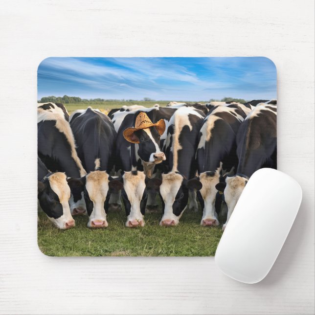 Mousepad Holstein Vaca Vestindo chapéu de vaqueiro (Com mouse)