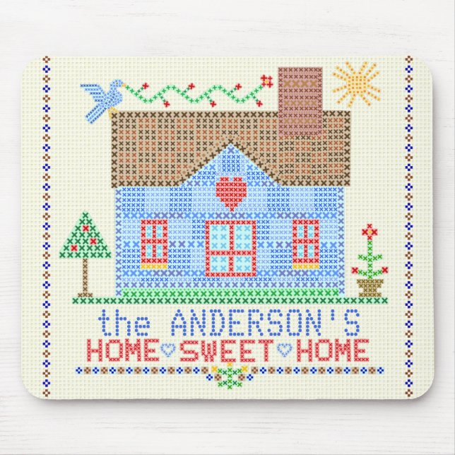 Mousepad Home Sweet Home Cross Stitket House Personalizado (Frente)