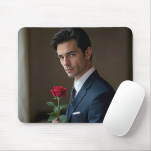 Mousepad Homem bonito com Rosa vermelha