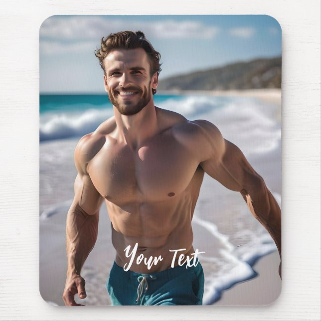 Mousepad Homem bonito em uma praia (Frente)