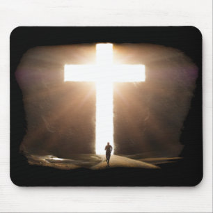 Mousepad Homem Correndo pela Cruz Cristã Brilhante de Jesu