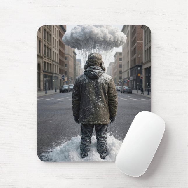 Mousepad Homem da Cidade Sob uma Nuvem de Neve (Com mouse)
