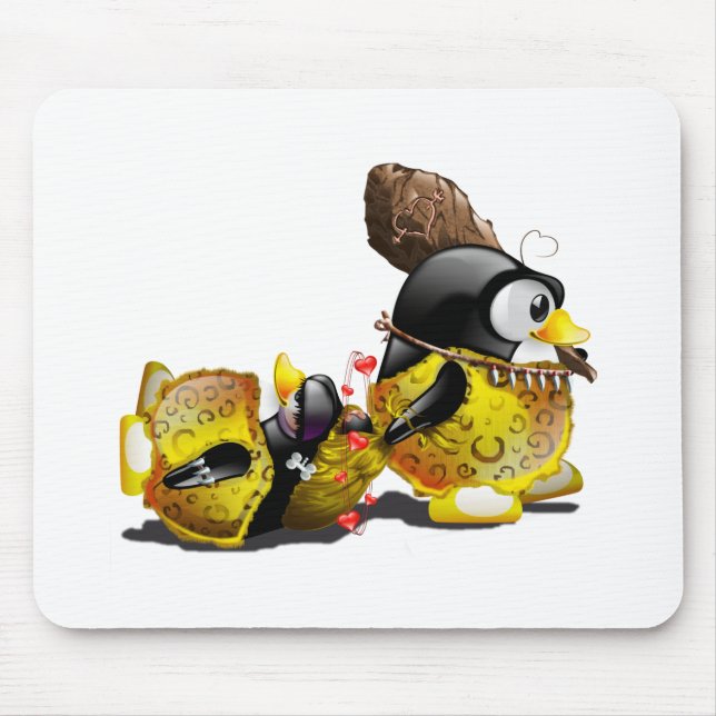 Mousepad Homem das cavernas Tux no amor (Frente)
