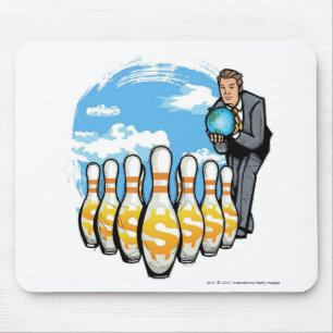 Mousepad Homem de negócios que rola um globo para os pinos