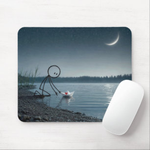 Mousepad Homem de Palito Com um Coração em um Barco de Pape