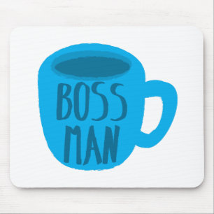 Mousepad Homem do chefe com o COPO de café azul