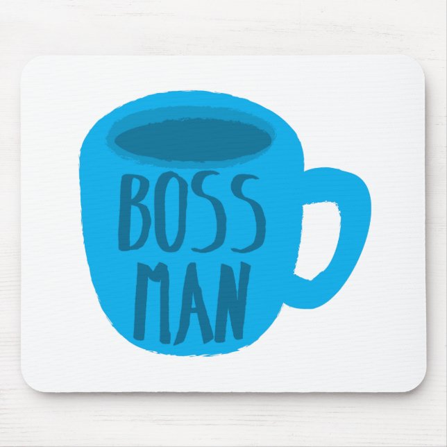 Mousepad Homem do chefe com o COPO de café azul (Frente)