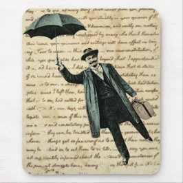 Mousepad Homem do Guarda-Chuva Voador Vintage com Página de