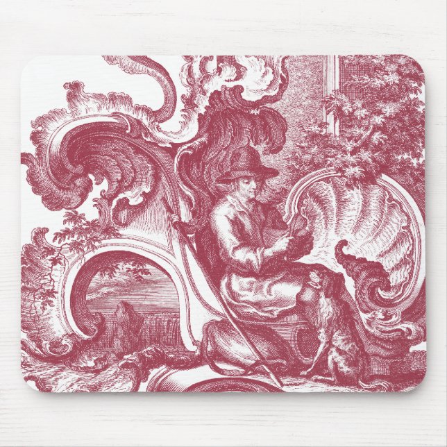 Mousepad Homem do país e cão franceses Toile vermelho (Frente)