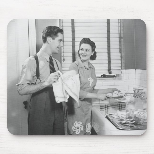 Mousepad Homem e mulher que fazem pratos (Frente)