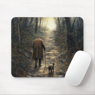 Mousepad Homem e seu cachorro subindo uma ladeira em uma fl