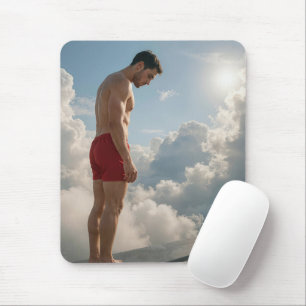 Mousepad Homem em uma prancha de mergulho nas nuvens