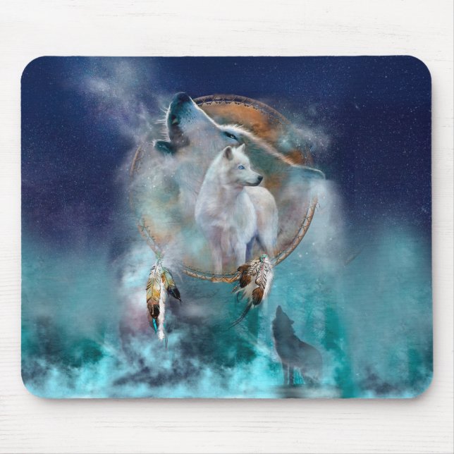 Mousepad Homem-fantasma indiano e lobo-chefe de etnia triba (Frente)