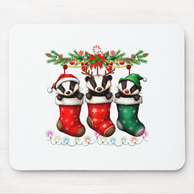 Mousepad Honey Badger In Christmas Socks Lights Honey Badge (Frente)