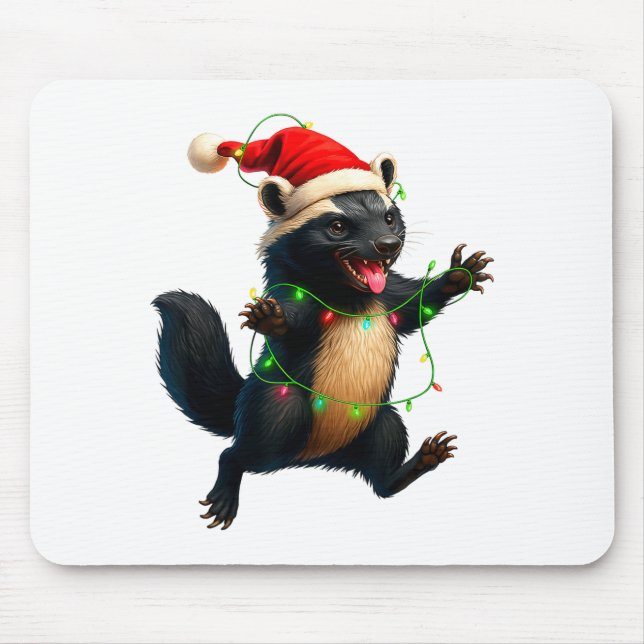 Mousepad Honey Badger Tree Xmas Lights Santa Honey Badger C (Frente)