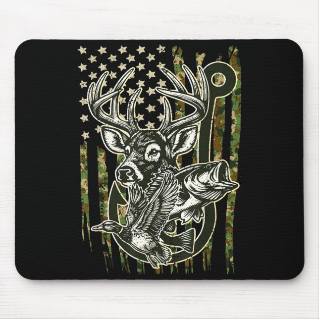 Mousepad Hook Antler Heart Love Fishing Hunting Fish Deer H (Frente)