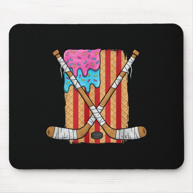 Mousepad Hóquei no Gelo Sorvete Gota Meninos Bandeira Ameri (Frente)