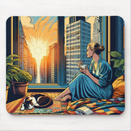 Mousepad Hora da Manhã na Cidade | Mulher Refletindo