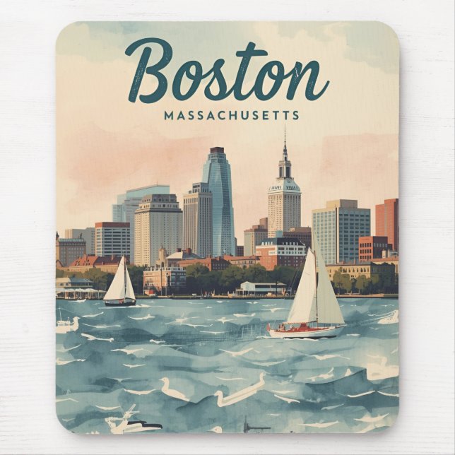 Mousepad Horizonte de Boston & Barcos à Vela | Massachusett (Frente)