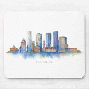 Mousepad Horizonte de Boston em Aquarela   Moderno Boston M