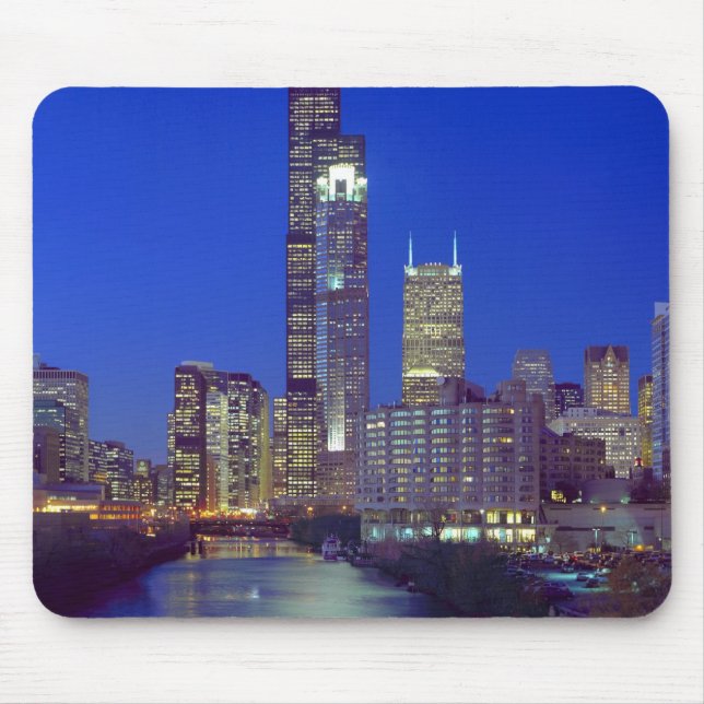 Mousepad Horizonte de Chicago, Illinois, à noite com Chicag (Frente)