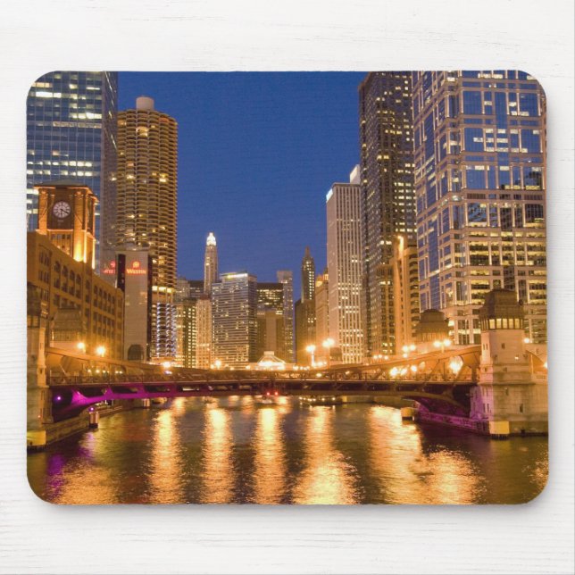 Mousepad Horizonte de Chicago, Illinois, e Rio Chicago em (Frente)