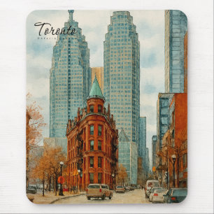 Mousepad Horizonte de Toronto Canadá Aquarela Vintage