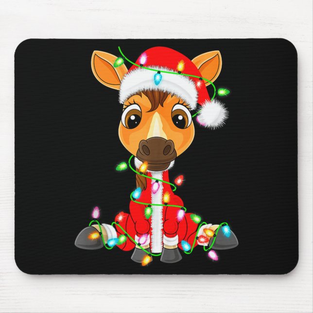 Mousepad Horse Christmas Lights Santa Costume Cute Animal X (Frente)