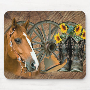 Mousepad Horse Cowboy Boots Vagão Girassol Roda Sunflower W
