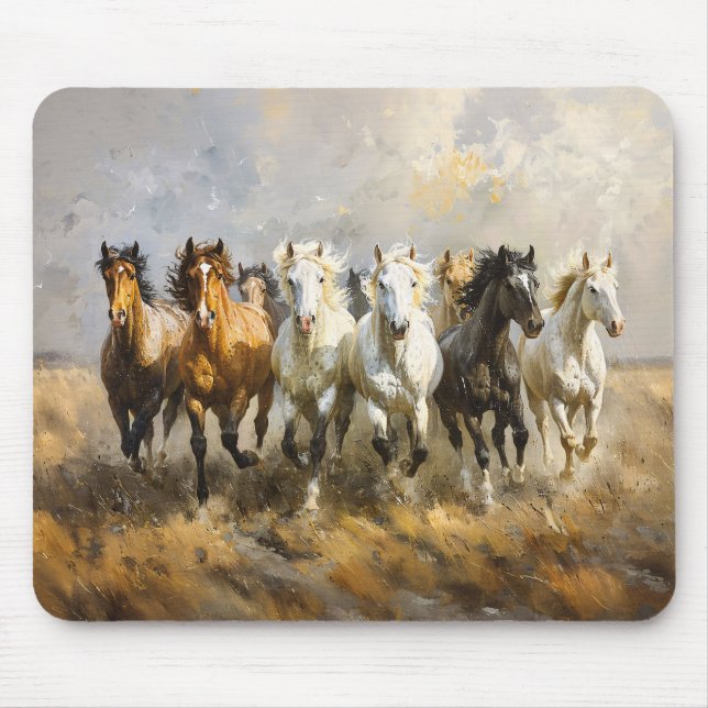 Mousepad Horse Herd Galloping Mustang Painting (Frente)