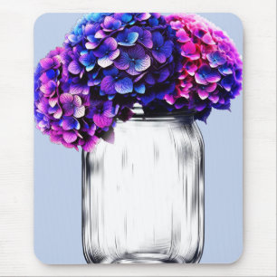Mousepad Hortênsia Floral Azul Rosa Roxo Vibrante