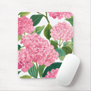 Mousepad Hortênsia Rosa Floral Costeira Aquarela