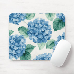 Mousepad Hortênsias Azuis Florais Aquarela Botânica Flores