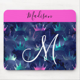 Mousepad Hot Pink Glitter Sparkles Mermaid Crowns Monogram