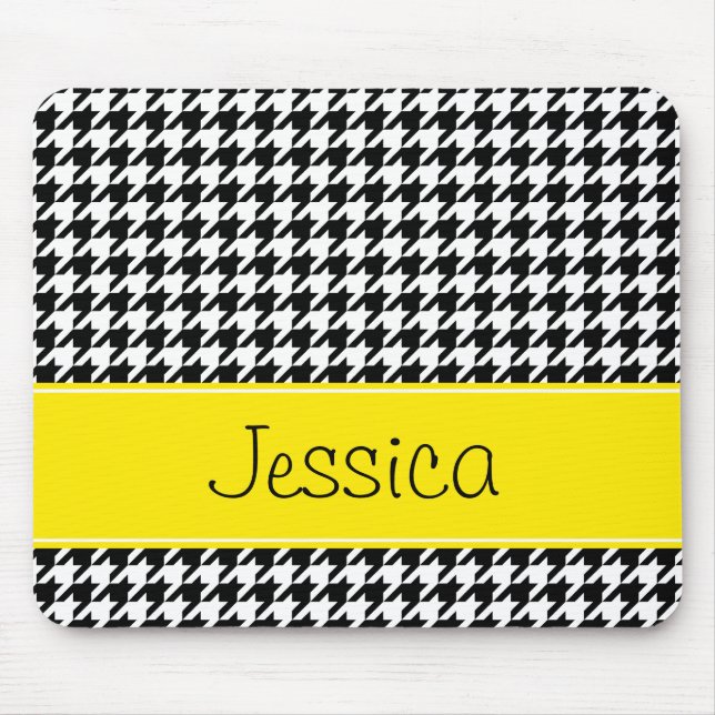Mousepad Houndstooth amarelo e preto formal personalizado (Frente)