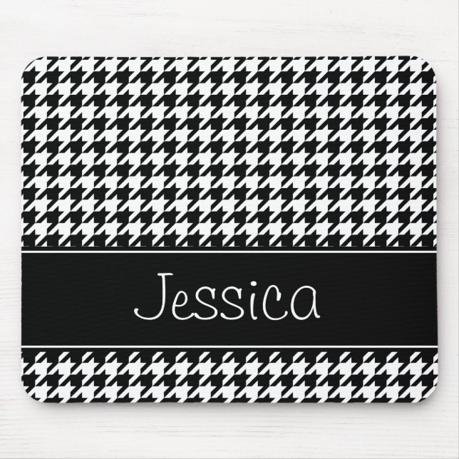 Mousepad Houndstooth preto e branco formal personalizado (Frente)