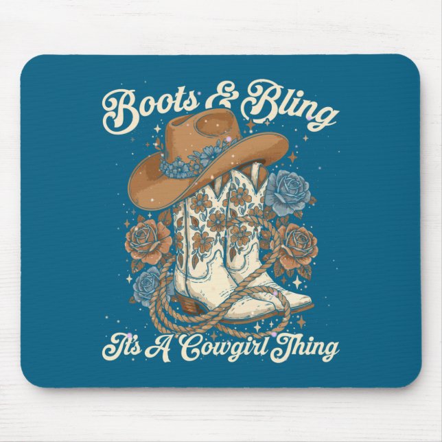 Mousepad Howdy Country Rodeo Boots &amp; Bling Its A Cowgir (Frente)