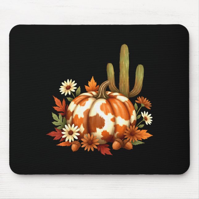 Mousepad Howdy Fall Pumpkin Retro Western Cowboy Cow Hallow (Frente)