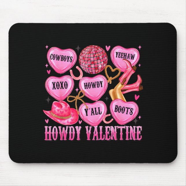 Mousepad Howdy Valentine Western Cowgirl Hearts Candy Women (Frente)